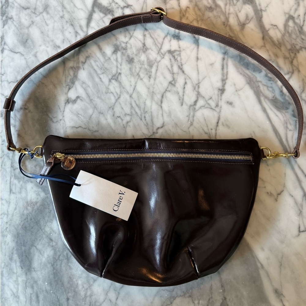 Clare V. Kalamata Glacee Leather Pouch